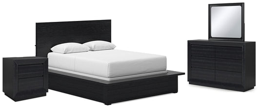 Londer Panel Bed With Mirrored Dresser And Nightstand