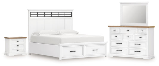 Ashbryn California Panel Storage Bed With Mirrored Dresser And Nightstand