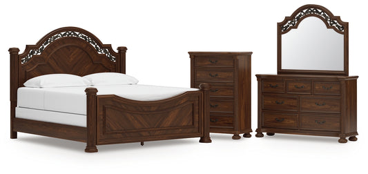 Lavinton Poster Bed With Mirrored Dresser And Chest
