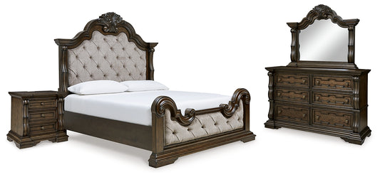 Maylee California Upholstered Bed With Mirrored Dresser And Nightstand