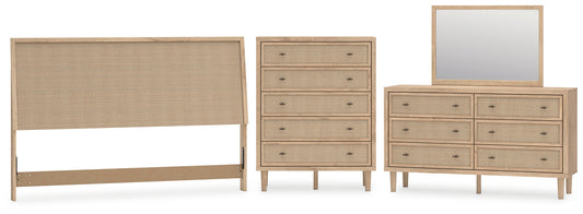 Cielden Panel Headboard With Mirrored Dresser And Chest