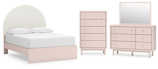 Wistenpine Upholstered Panel Bed With Mirrored Dresser And Chest