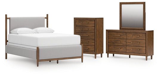 Lyncott Upholstered Bed With Mirrored Dresser And Chest