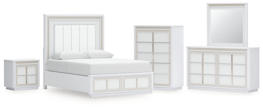 Chalanna Upholstered Storage Bed With Mirrored Dresser, Chest And Nightstand