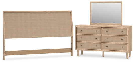 Cielden Panel Headboard With Mirrored Dresser