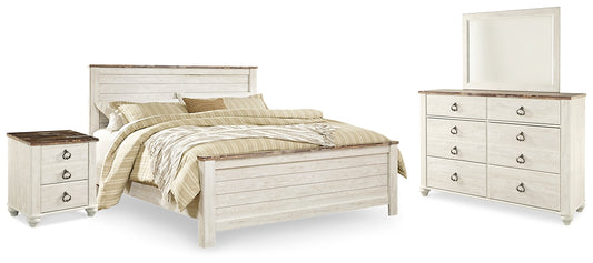 Willowton Panel Bed With Mirrored Dresser And Nightstand