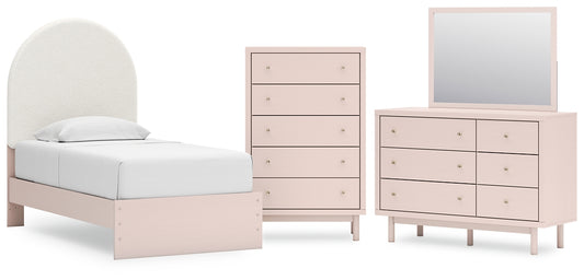 Wistenpine Upholstered Panel Bed With Mirrored Dresser And Chest