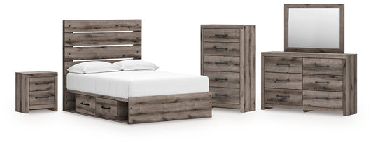 Graystorm Panel Bed With Storage With Mirrored Dresser, Chest And Nightstand