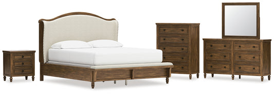 Sturlayne California Upholstered Panel Bed With Mirrored Dresser, Chest And Nightstand
