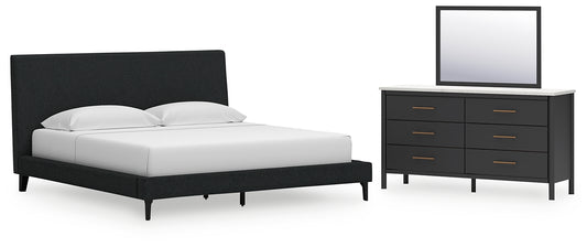 Cadmori Upholstered Bed With Mirrored Dresser