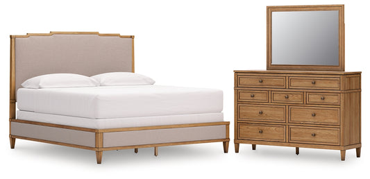 Sharlance Upholstered Panel Bed With Mirrored Dresser