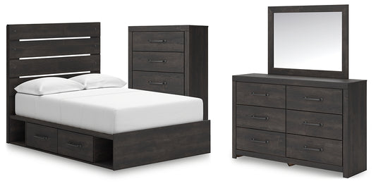 Hollivern Panel Bed With Storage With Mirrored Dresser And Chest
