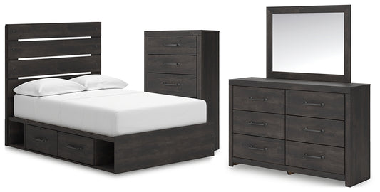 Hollivern Panel Bed With Storage With Mirrored Dresser And Chest
