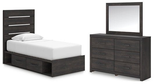 Hollivern Panel Bed With Storage With Mirrored Dresser