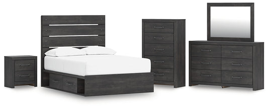 Hollivern Panel Bed With Storage With Mirrored Dresser, Chest And Nightstand