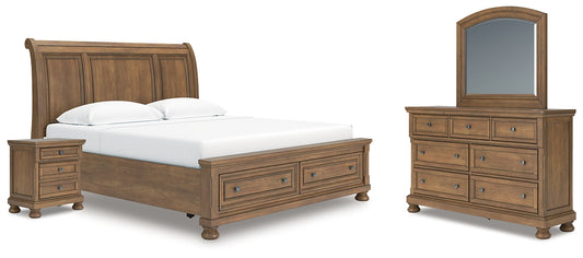 Feddinger Storage Sleigh Bed With Mirrored Dresser And Nightstand