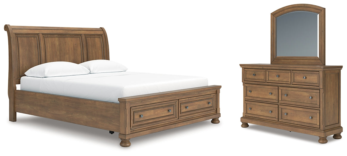 Feddinger California Storage Sleigh Bed With Mirrored Dresser