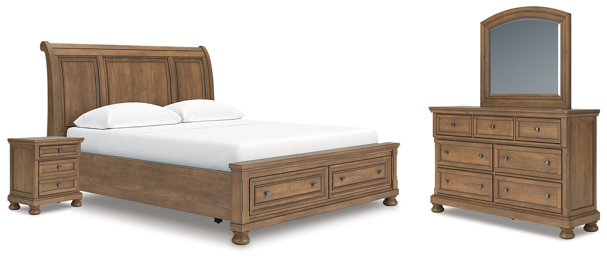 Feddinger California Storage Sleigh Bed With Mirrored Dresser And Nightstand