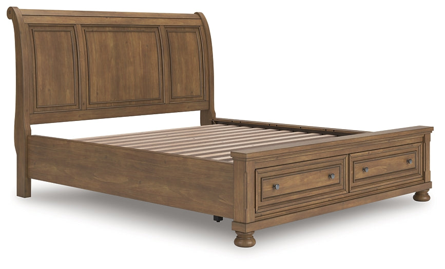Feddinger California Storage Sleigh Bed With Mirrored Dresser And Nightstand