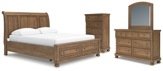 Feddinger California Storage Sleigh Bed With Mirrored Dresser And Chest