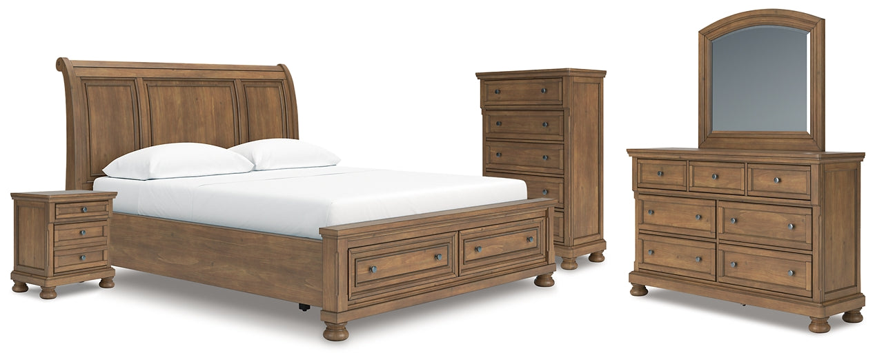 Feddinger California Storage Sleigh Bed With Mirrored Dresser, Chest And Nightstand