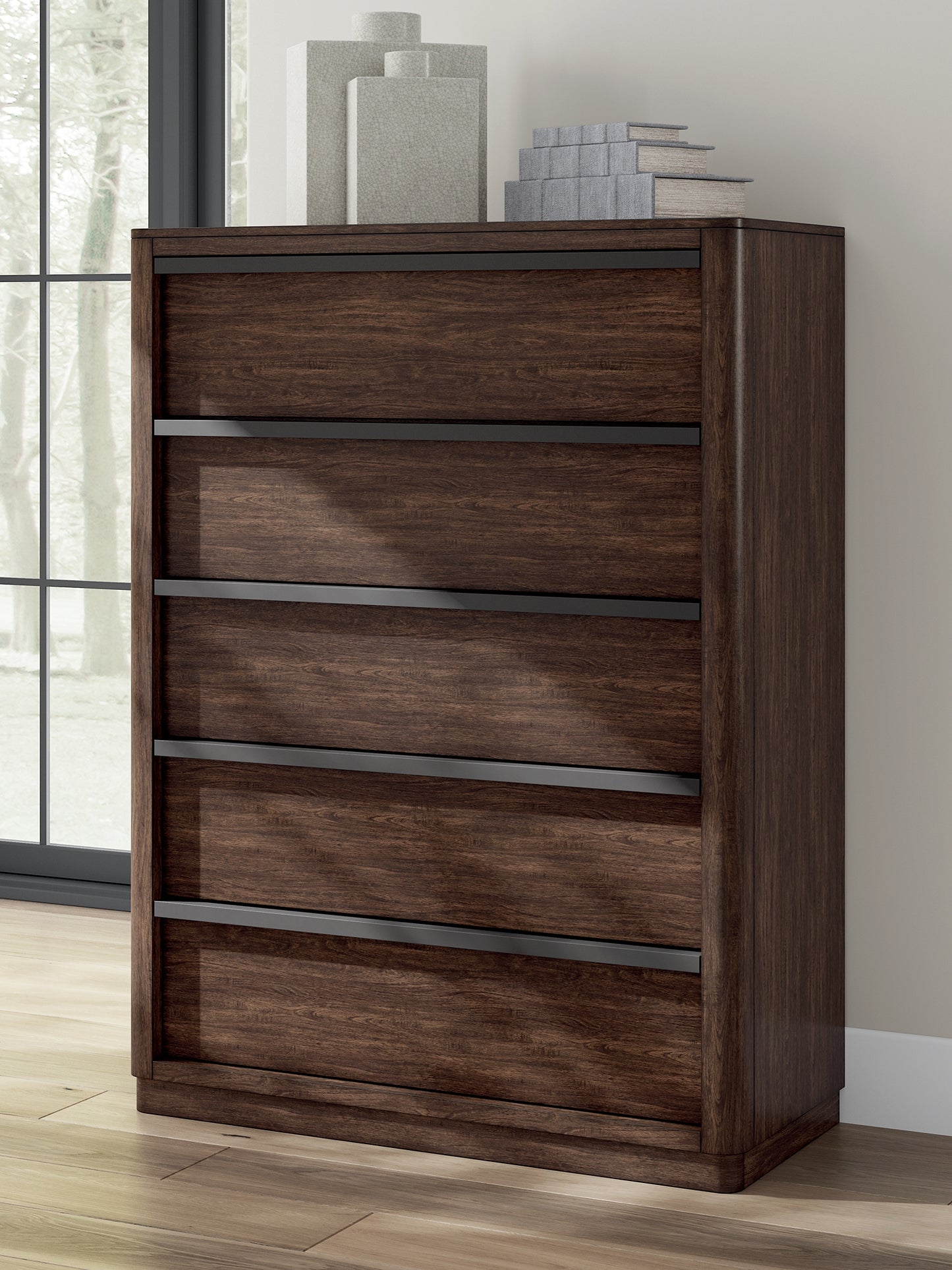 Dilenno California Canopy Bed With Mirrored Dresser, Chest And Nightstand
