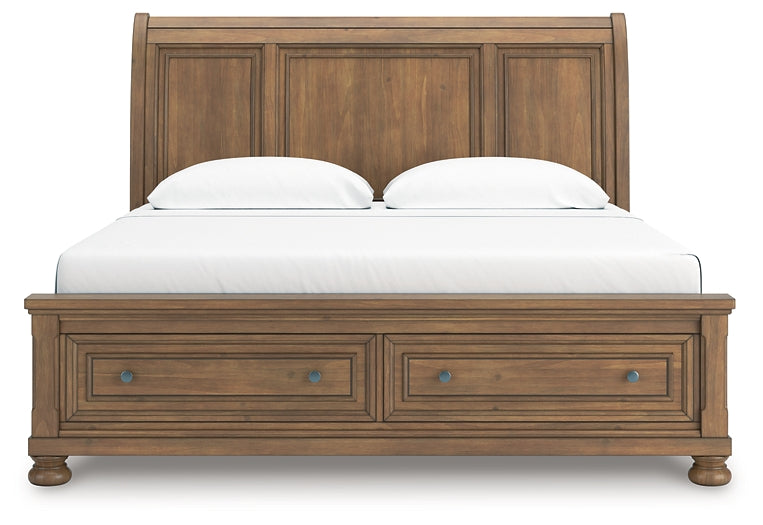 Feddinger Storage Sleigh Bed With Mirrored Dresser And Chest