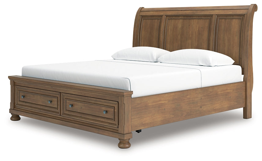 Feddinger Storage Sleigh Bed With Mirrored Dresser And Chest