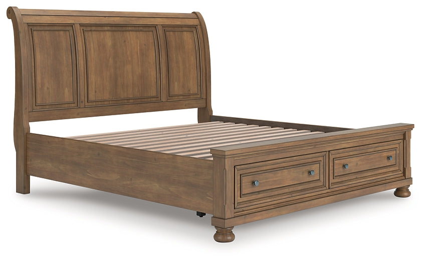 Feddinger Storage Sleigh Bed With Mirrored Dresser And Chest