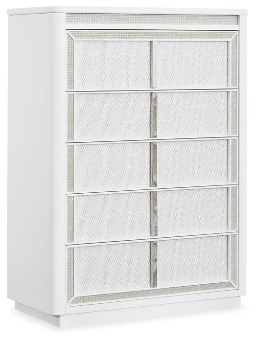 Chalanna Upholstered Storage Bed With Mirrored Dresser And Chest
