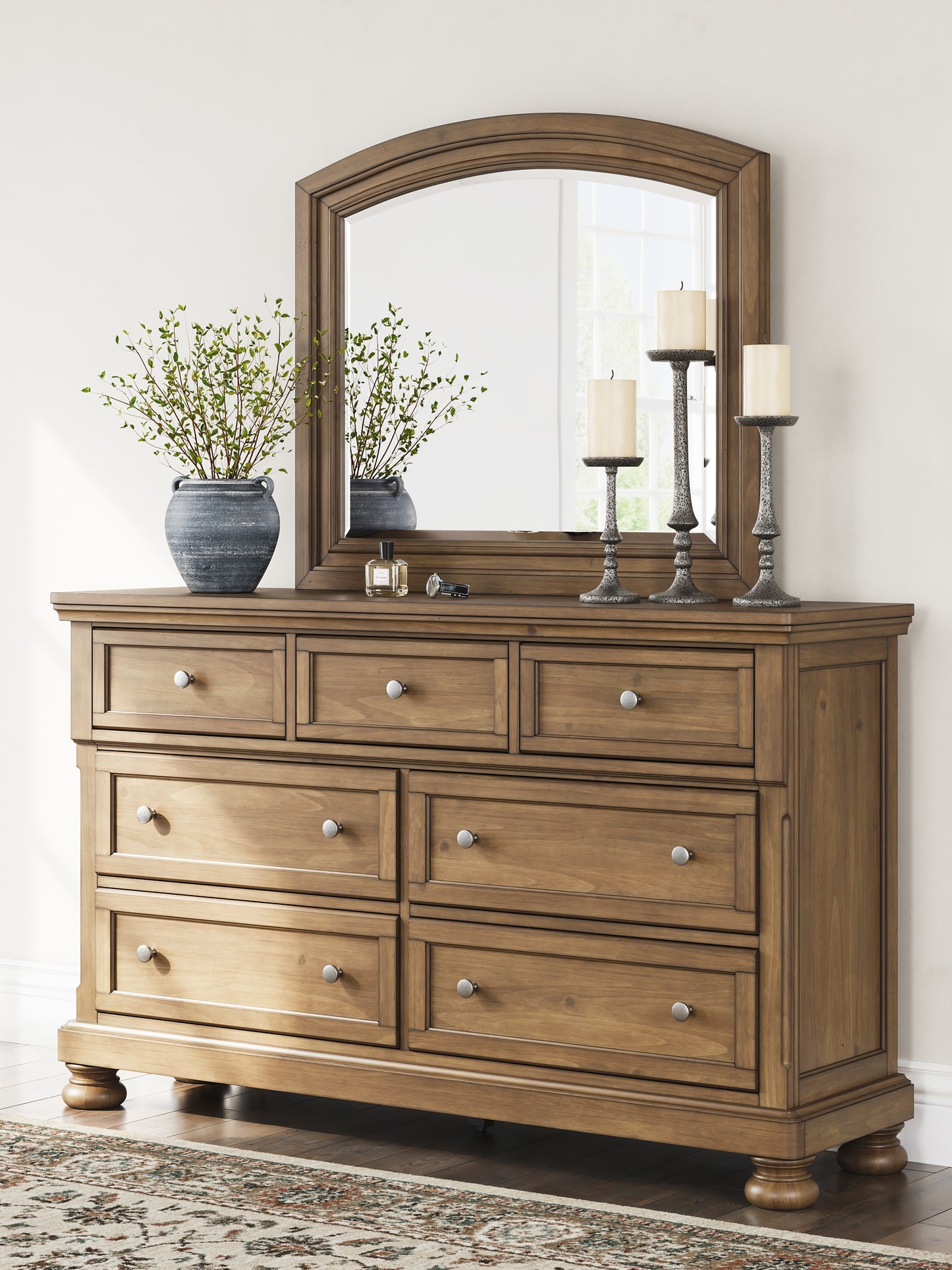 Feddinger Panel Bed With Mirrored Dresser And Chest
