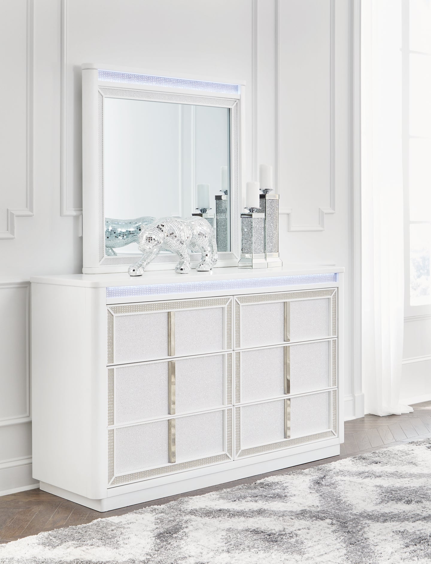 Chalanna Upholstered Storage Bed With Mirrored Dresser, Chest And Nightstand