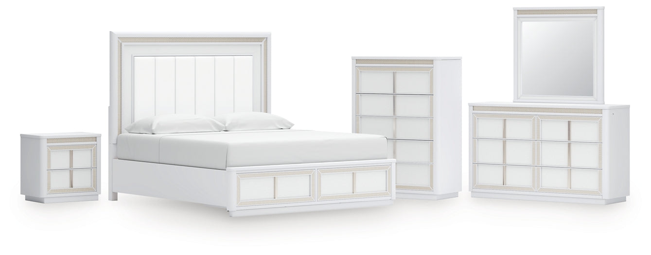 Chalanna Upholstered Storage Bed With Mirrored Dresser, Chest And Nightstand