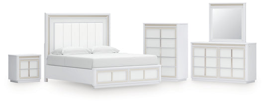 Chalanna  Upholstered Storage Bed With Mirrored Dresser, Chest And Nightstand