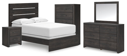 Hollivern  Panel Bed With Mirrored Dresser, Chest And Nightstand