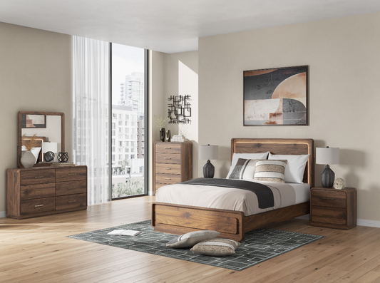 Fortlorn Panel Bed With Mirrored Dresser