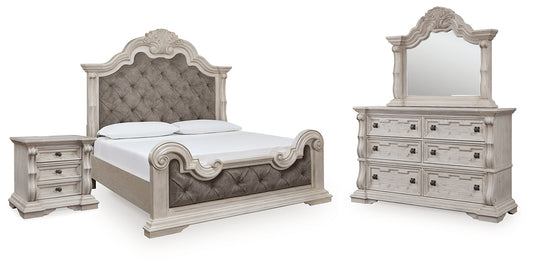Bruchandi California Upholstered Panel Bed With Mirrored Dresser And Nightstand
