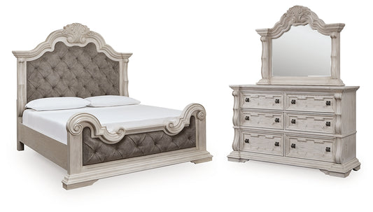 Bruchandi California Upholstered Panel Bed With Mirrored Dresser