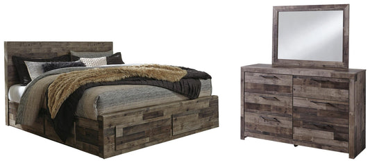 Derekson Panel Bed With 4 Storage Drawers With Mirrored Dresser