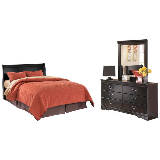 Huey Vineyard Sleigh Headboard Bed With Mirrored Dresser