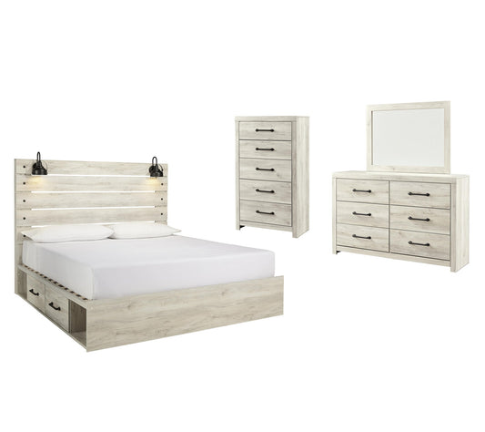 Cambeck Panel Bed With 2 Storage Drawers With Mirrored Dresser, Chest And Nightstand