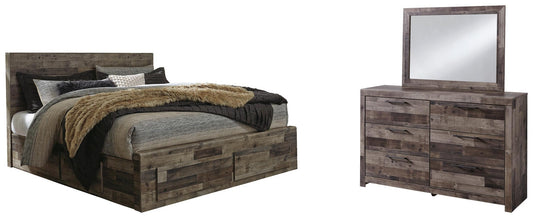 Derekson Panel Bed With 6 Storage Drawers With Mirrored Dresser