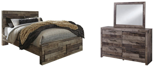 Derekson Panel Bed With 2 Storage Drawers With Mirrored Dresser