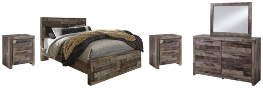 Derekson Panel Bed With 2 Storage Drawers With Mirrored Dresser, Chest And Nightstand
