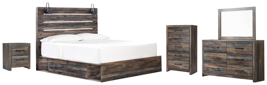 Drystan Panel Bed With 4 Storage Drawers With Mirrored Dresser, Chest And Nightstand