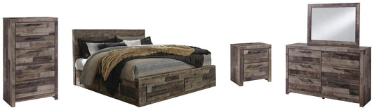 Derekson Panel Bed With 4 Storage Drawers With Mirrored Dresser, Chest And Nightstand