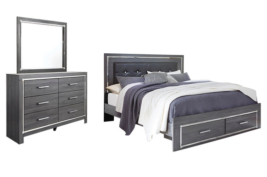 Lodanna Panel Bed With 2 Storage Drawers With Mirrored Dresser