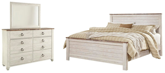 Willowton California Panel Bed With Mirrored Dresser
