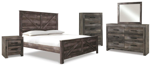 Wynnlow Crossbuck Panel Bed With Mirrored Dresser, Chest And Nightstand