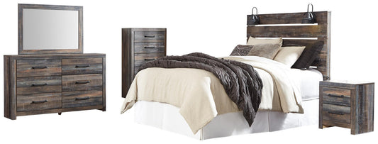 Drystan Panel Headboard Bed With Mirrored Dresser, Chest And Nightstand